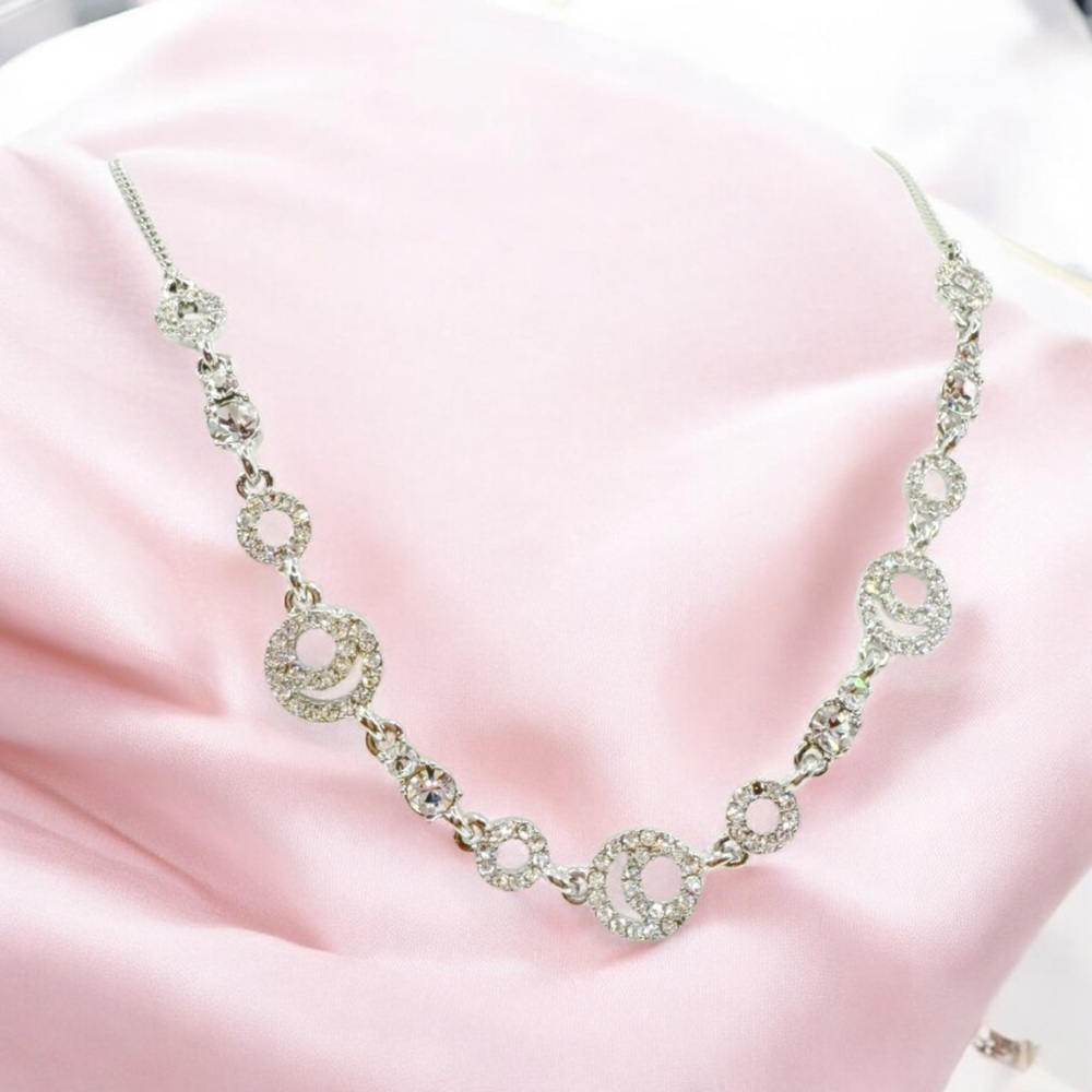 Givenchy Crystal Circle Link Necklace Silver Tone - image 3